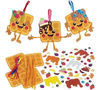 Baker Ross WA119 Waffle Mix & Match Decoration Kits - Pack of 8, Fun Foam Craft Kits with Pipe Cleaners for Kids
