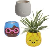 Baker Ross WA155 Grass Head Ceramic Flowerpots - Pack of 3, Ceramic Pots for Decorating and Growing Plants
