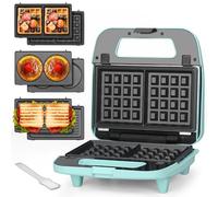 Baker’s Friend 3 In 1 Waffle Maker with Removable Plates, Square Waffle Iron Removable Plates, Pancake & Sandwich Maker Press, Grilled Cheese Maker, Non-stick, Stainless Steel, UK Plug, Aqua