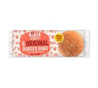 Baker Street 6 Original Burger Buns with Sesame Seeds Pre-Sliced x Case of 8 | Soft Classic Burger Rolls | Long-Life Bakery Buns for BBQs, Parties & Catering | 48 Sesame Burger Buns Total