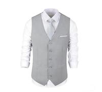 Bakerbear Mens Formal Tuxedo Vests Men's Slim Fit Business Suit Waistcoat, Light Gray, Large