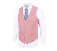 Bakerbear Mens Formal Tuxedo Vests Men's Slim Fit Business Suit Waistcoat, Pink（ Double Jetted Pocket ）, X-Large