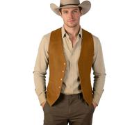 Bakerbear Retro Casual Men's Cowboy Vest Western Suede Leather Waistcoat, Khaki, Small