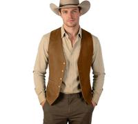 Bakerbear Retro Men's Cowboy Vest Western Suede Leather Dress Suit Vests Waistcoat for Wedding, Light Brown, 3XL