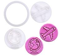 BAKERLOGY Adventure Awaits - Mini 2" Cookie Cutter & Stamp Set - Airplane & Globe Design for Bon Voyage Cookies, Cupcakes & Fondant Decorations