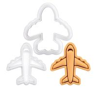 BAKERLOGY Airplane Mini Cookie Cutter & Stamp Set - Aeroplane Fondant Embosser for Travel Theme, Bon Voyage, Baby Shower, Cake Decorating Tool