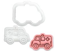 BAKERLOGY Ambulance Mini Cookie Cutter and Stamp Set - Emergency Vehicle Biscuit Fondant Embosser for Paramedic EMT Doctor Nurse Appreciation Baking, Medical Theme Cupcake Decoration