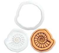 BAKERLOGY Ammonite Mini Cookie Cutter and Stamp Set - Fossil Fondant Embosser, Prehistoric Shell Cupcake Topper Mold for Dinosaur Party, Geology Gift & STEM Baking