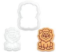 BAKERLOGY Baby Lion Mini Cookie Cutter and Stamp Set - Cute Lion Cub Biscuit Cutter Fondant Embosser for Safari Baby Shower Baking, Jungle Theme Cupcake Toppers, Zoo Animal Dessert Decoration Tool