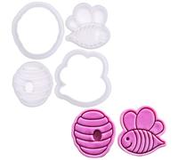 BAKERLOGY Bee Happy - Mini 2" Cookie Cutter & Stamp Set - Cute Bee & Beehive Design for Easter & Spring Cookies, Cupcakes & Fondant Decorations