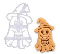 BAKERLOGY Boo for Treats Ghost Cookie Cutter - Cute Halloween Witch Hat Biscuit Cutter with Pumpkin Cauldron for Baking, Fondant, and Crafts