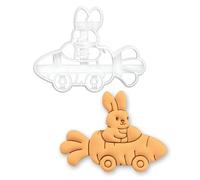 BAKERLOGY Bunny in Racing Carrot Cookie Cutter - Cute Storybook Animal Baking Tool for Easter & Imaginative Play Bakes