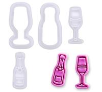 BAKERLOGY Champagne Celebration Mini Cookie Cutter & Stamp Set (Champagne Bottle & Flute Glass Designs) - Cute Fondant Embossing Stamp Cutters for Wedding, Anniversary & New Year Party Treats