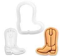 BAKERLOGY Cowboy Boot Mini Cookie Cutter and Stamp Set - Western Fondant Embosser, Rodeo Cupcake Topper Mold for Country Birthday, Wild West Party & Farm Themed Baking