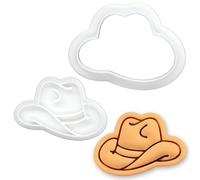 BAKERLOGY Cowboy Hat Mini Cookie Cutter and Stamp Set - Western Fondant Embosser, Rodeo Cupcake Topper Mold for Country Party, Wild West Birthday & Farm Themed Baking