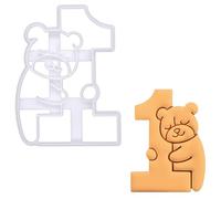 BAKERLOGY Cute Bear Number 1 Cookie Cutter - Adorable Fondant Embosser for First Birthday Cakes, Baby Shower Bakes & Celebration Biscuits