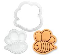 BAKERLOGY Cute Bee Mini Cookie Cutter and Stamp Set - Kawaii Insect Biscuit Cutter Fondant Embosser for Bee Theme Baking, Spring Cookies, Garden Party Cupcake Decoration Tool
