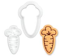 BAKERLOGY Cute Carrot Mini Cookie Cutter and Stamp Set - Garden Vegetable Fondant Embosser for Farm Baby Shower, Spring Cupcakes, Farmers Market & DIY Easter Cake Decorating