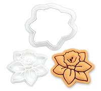 BAKERLOGY Daffodil Mini Cookie Cutter and Stamp Set - Spring Flower Fondant Embosser for Garden Party, Wedding Cupcake Favors & DIY Cake Decorating