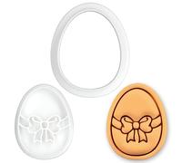 BAKERLOGY Easter Egg Mini Cookie Cutter and Stamp Set - Bow Decorated Egg Fondant Embosser for Spring Cupcakes, Baby Shower, Woodland Party & DIY Biscuit Decorating