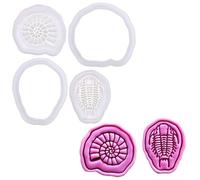 BAKERLOGY Echoes of The Sea - Mini 2" Cookie Cutter & Stamp Set - Ammonite & Trilobite Design for Dinosaur Fossil Cookies, Cupcakes & Fondant Decorations