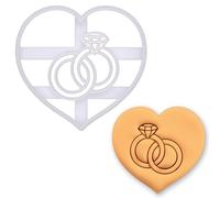 BAKERLOGY Eternal Union Cookie Cutter - Heart with Diamond Engagement Ring and Wedding Band Biscuit Cutter for Wedding Proposal, Engagement, Bridal Shower, Anniversary and Valentine’s Day Bakes