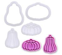BAKERLOGY Fall Harvest Mini Cookie Cutter & Stamp Set (Short & Tall Pumpkin Designs) - Cute Autumn Fondant Embossing Stamp Cutters for Thanksgiving Baking, Cupcake Toppers & Seasonal Treats