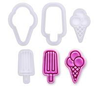 BAKERLOGY Frozen Treats Mini Cookie Cutter & Stamp Set (Ice Cream Cone & Lolly Designs) - Cute Summer Fondant Embossing Stamp Cutters for Party Baking, Cupcake Toppers & Sweet Dessert Treats