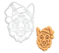 BAKERLOGY German Shepherd Face with Santa Hat Cookie Cutter - Festive Alsatian Dog Biscuit Mold for Holiday Baking, Pet Treats & Christmas Cookies