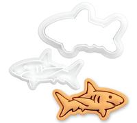 BAKERLOGY Great White Shark Mini Cookie Cutter & Stamp Set - Ocean Predator Fondant Embosser for Nautical Party Baking, Biscuit Dough, Cupcake & Cake Decoration Tool