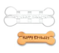 BAKERLOGY Happy Birthday Bone Cookie Cutter - Dog Bone Shape for Pet Birthday Biscuits, Puppy Treats, Celebration Baking & Pawty Crafts
