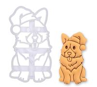 BAKERLOGY Happy Corgi Cookie Cutter - Cute Christmas Dog Biscuit Cutter with Santa Hat, Funny Pet-Themed Baking Tool for Holiday Treats & Stocking Fillers