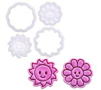 BAKERLOGY Happy Days - Mini 2" Cookie Cutter & Stamp Set - Happy Daisy & Happy Sun Design for Easter, Summer & Spring Cookies, Cupcakes & Fondant Decorations