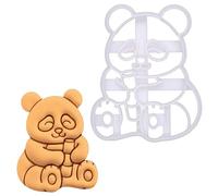 BAKERLOGY Happy Panda Cookie Cutter - Embossed Sitting Bear Biscuit Cutter with Bamboo Detail for Wildlife Bakes, Birthday Parties, Baby Showers, and Kawaii Cake Decorating