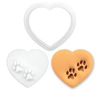BAKERLOGY Heart Paw Print Mini Cookie Cutter and Stamp Set - Dog Lover Fondant Embosser, Pet Themed Cupcake Topper Mold for Birthday, Valentine’s Day & Puppy Party Baking