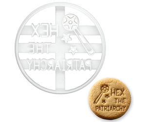 BAKERLOGY Hex The Patriarchy Cookie Cutter - Witch Wand and Feminist Biscuit Embosser, Bold Fondant Stamp for Magical Baking, Pagan Rituals, and Empowerment Crafts
