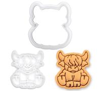 BAKERLOGY Highland Cow Body Mini Cookie Cutter & Stamp Set - Cute Scottish Cattle Fondant Cutter for Farm Theme Baby Shower, Birthday Party, Cupcake Decorating Tool