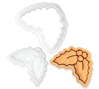 BAKERLOGY Holly Mini Cookie Cutter & Stamp Set - Christmas Holly Leaf Biscuit Cutter Embosser for Holiday Cookies, Festive Seasonal Baking, Winter Cupcake Decoration Tool