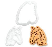 BAKERLOGY Horse Head Mini Cookie Cutter and Stamp Set - Equestrian Fondant Embosser for Pony Party, Riding School & DIY Cupcake Topper, Cake Decorating