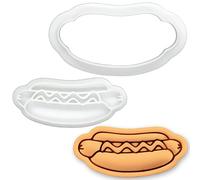 BAKERLOGY Hotdog Mini Cookie Cutter and Stamp Set - Hot Dog Biscuit Cutter Fondant Embosser for Food Theme Baking, BBQ Party Cupcake Toppers, Fast Food Dessert Decoration Tool
