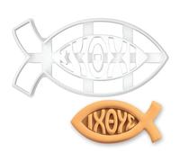 BAKERLOGY Ichthys Symbol Cookie Cutter - Christian Fish Biscuit Cutter for Religious Baking, Jesus Faith Gifts, Church Events, Easter Communion Cookies, Baptism Favour, Bible Verse Fondant Mold