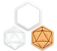 BAKERLOGY Icosahedron Mini Cookie Cutter & Stamp Set - Platonic Solid Geometry Fondant Embosser for Maths Teacher, STEM Education, D20 Dice Shape Baking Tool