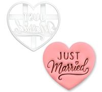 BAKERLOGY Just Married Heart Cookie Cutter - Wedding Fondant Cutter for Romantic Bride and Groom Newlyweds Marriage Honeymoon Baking, Biscuit Dough Decoration Tool