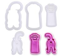 BAKERLOGY Kitty Hi & Bye Mini Cookie Cutter & Stamp Set (Kitty Butt & Kitty Paw Says Hi Designs) - Cute Cat Fondant Embossing Stamp Cutters for Pet Lovers, Cupcake Toppers & Fun Baking Treats