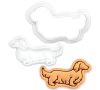 BAKERLOGY Long Haired Dachshund Body Mini Cookie Cutter & Stamp Set - Cute Sausage Dog Fondant Embosser for Pet Lovers, Cupcake Topper & Cake Baking Decoration Tool