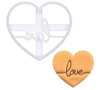 BAKERLOGY Love Heart Script Cookie Cutter - Fondant Embosser for Romantic Bakes, Wedding Cakes & Valentine's Day Baking Treats