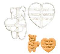 BAKERLOGY Love You to The Moon and Back in Sans Serif and Cute Bear Hugging a Heart Cookie Cutters - Detailed Biscuit Cutter Design for Baking and Crafts, Ideal on Fondant, Dough, Clay