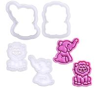 BAKERLOGY Mini Baby Lion and Elephant Cookie Cutter and Stamp Set (2") - Cute Safari Animal Embosser for Jungle-Themed Bakes, Fondant Tool for Baby Shower and Kids’ Party Treats