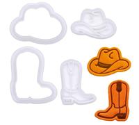 BAKERLOGY Mini Cowboy Boot and Hat Cookie Cutter and Stamp Set (2") - Western-Themed Cupcake Fondant Embosser for Country Party, Farm Rodeo Bakes and Yeehaw Cakes