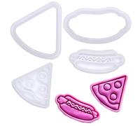 BAKERLOGY Mini Pizza Slice and Hotdog Cookie Cutter and Stamp Set (2") - Fun Fast Food Embosser for Novelty Biscuits, Fondant Tool for Summer BBQ and Party Cakes & Cupcakes
